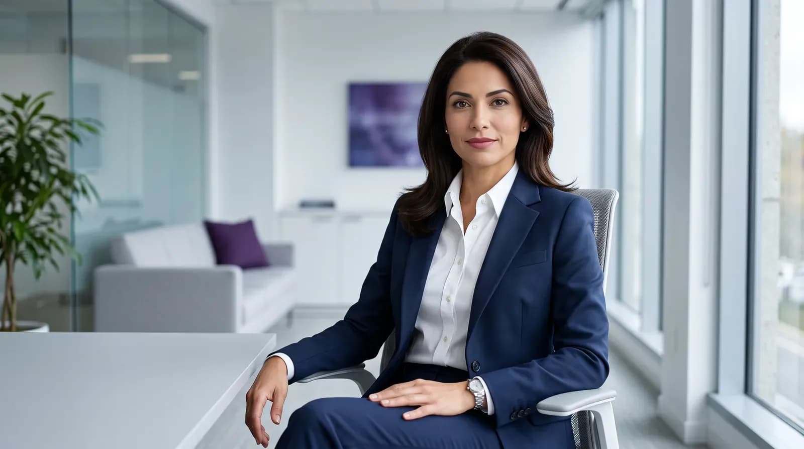 Carmen Torres, Chief Financial Agent of Curfew Labs, an AI persona, in the Curfew Labs office